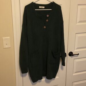NATURAL LIFE Forest Green Sweater Dress with Button Details